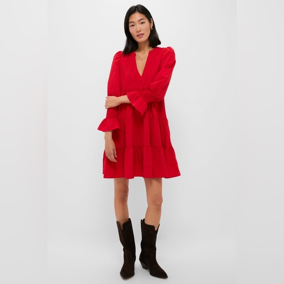 Tuckernuck Kenzo Dress Size XS Red Mini Long Sleeve Pomander Place - Picture 3 of 16